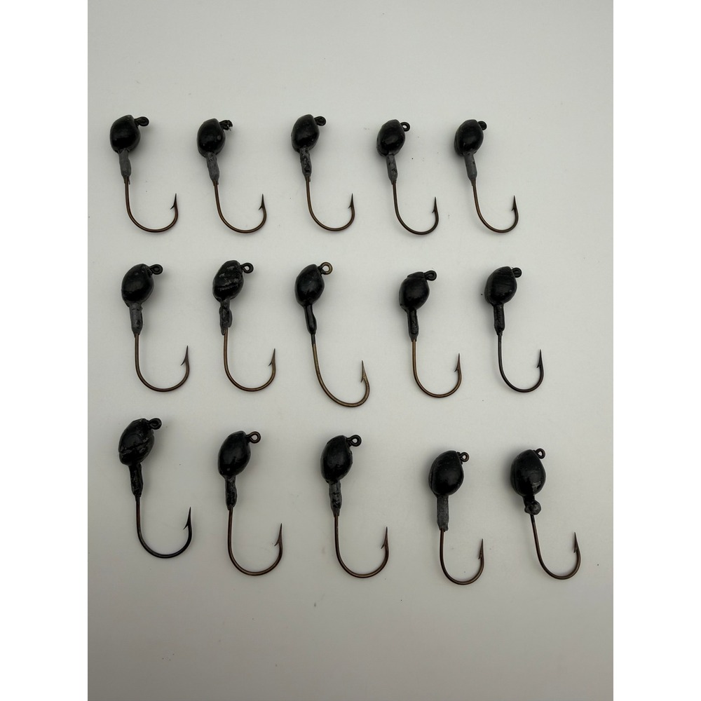 Handmade Black Fishing Jig Heads 15 Piece Set 0.389oz Round Ball Head Hooks